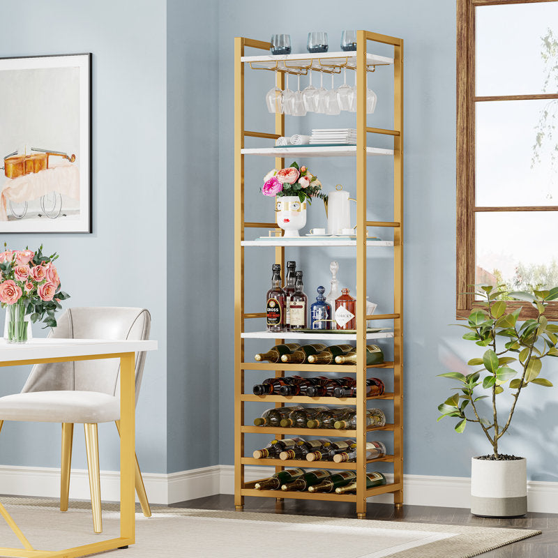 White/Gold 20 Bottle, 9-Tier, Industrial Wine Bar