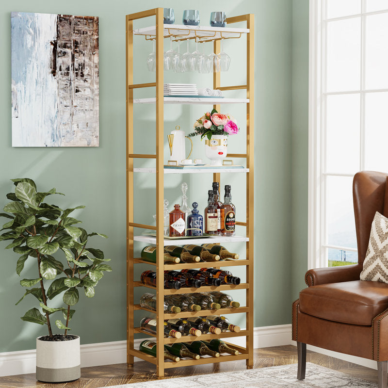 White/Gold 20 Bottle, 9-Tier, Industrial Wine Bar