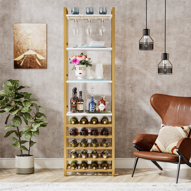 White/Gold 20 Bottle, 9-Tier, Industrial Wine Bar