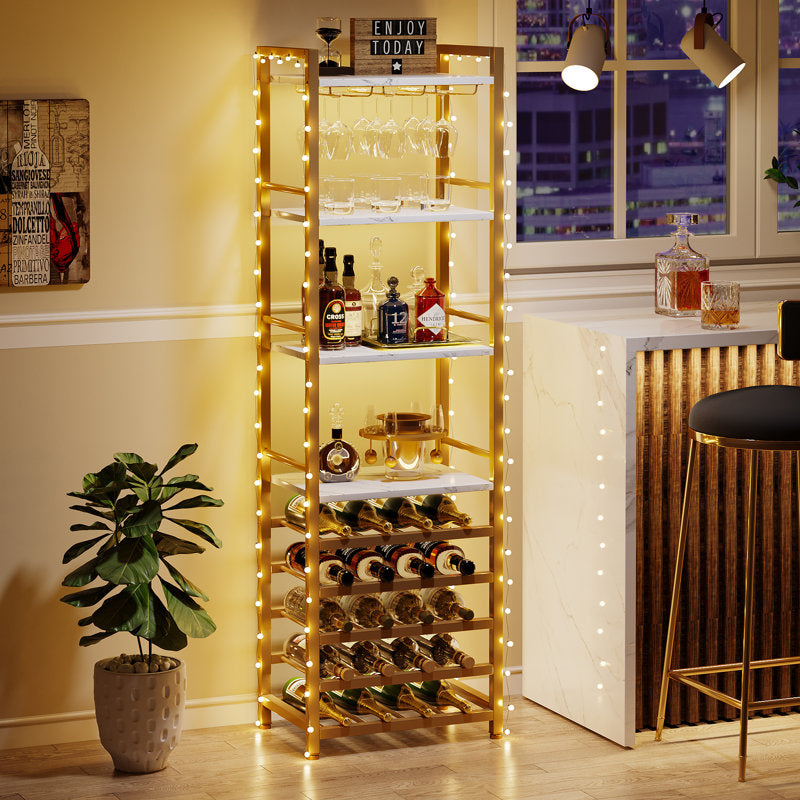 White/Gold 20 Bottle, 9-Tier, Industrial Wine Bar