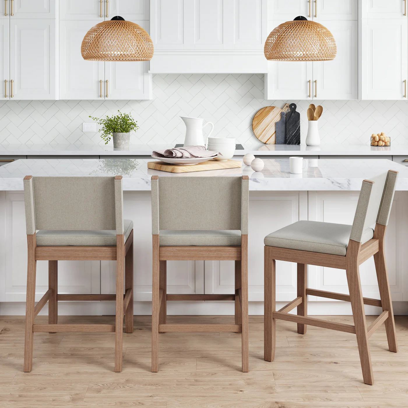 Wood Counter Height Bar Stool Light Brown Flax 1-Piece
