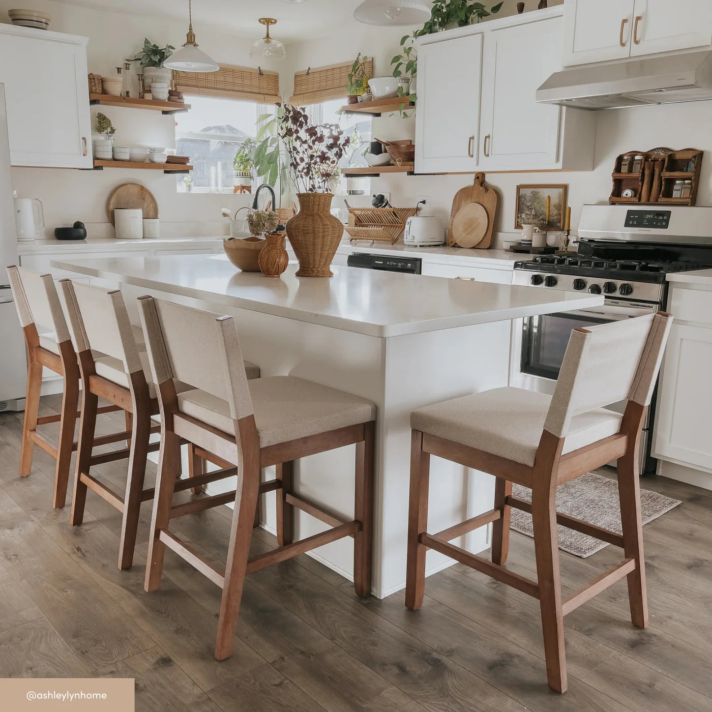 Wood Counter Height Bar Stool Light Brown Flax 1-Piece
