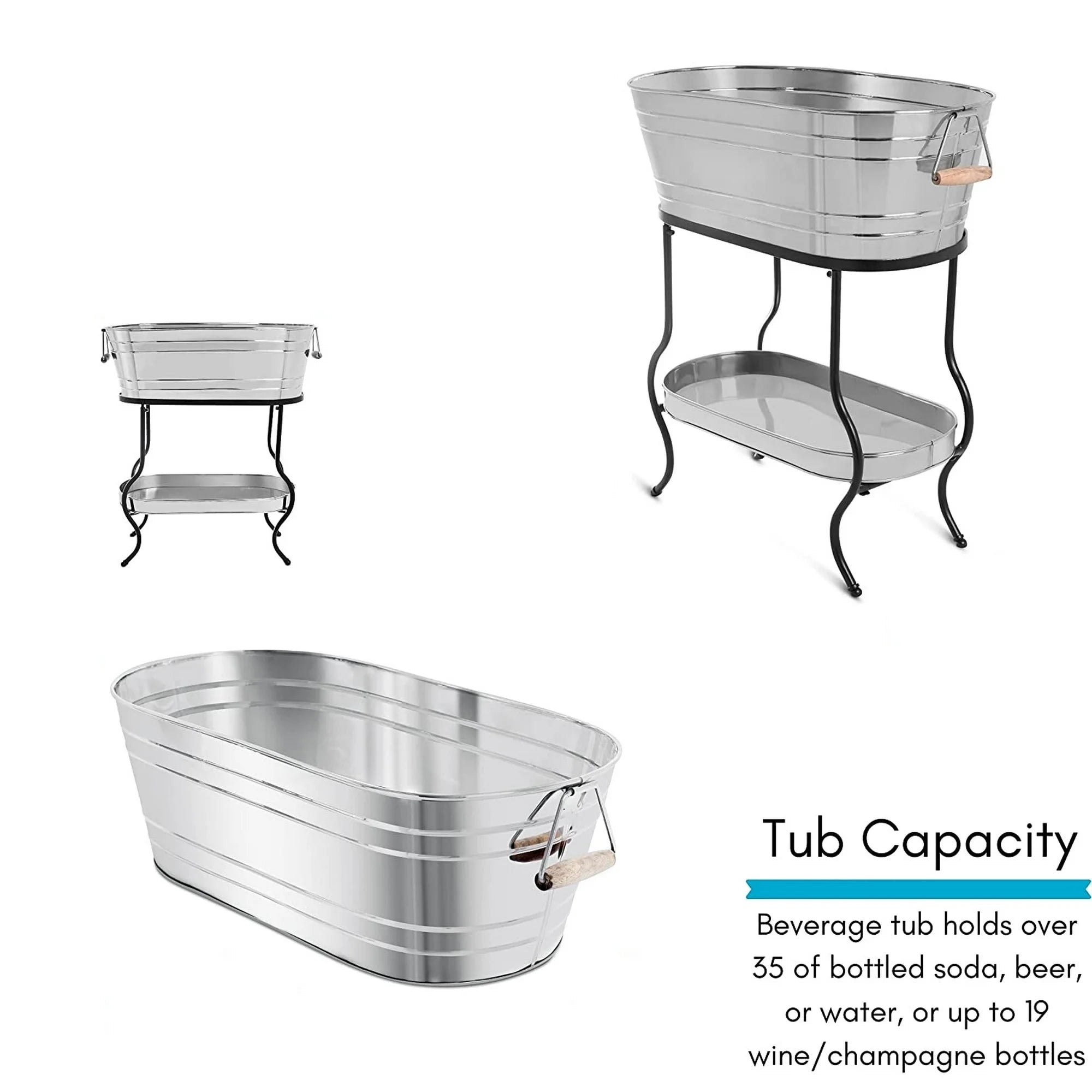 Steel Galvanized Beverage Tub with Stand and Drip Pan Tray - Oval shape