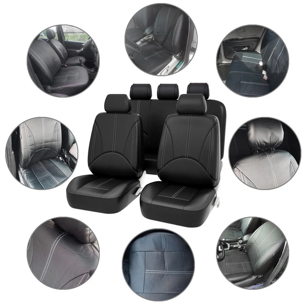 PU Leather Car Seat Covers 5 Seats 9Pcs Black Waterproof Four Seasons Universal Luxury Pad for Auto Truck Van SUV