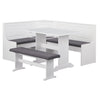 Polly 3-Piece Upholstered Dining Nook Set, White Finish with Gray Upholstered Seat Cushions