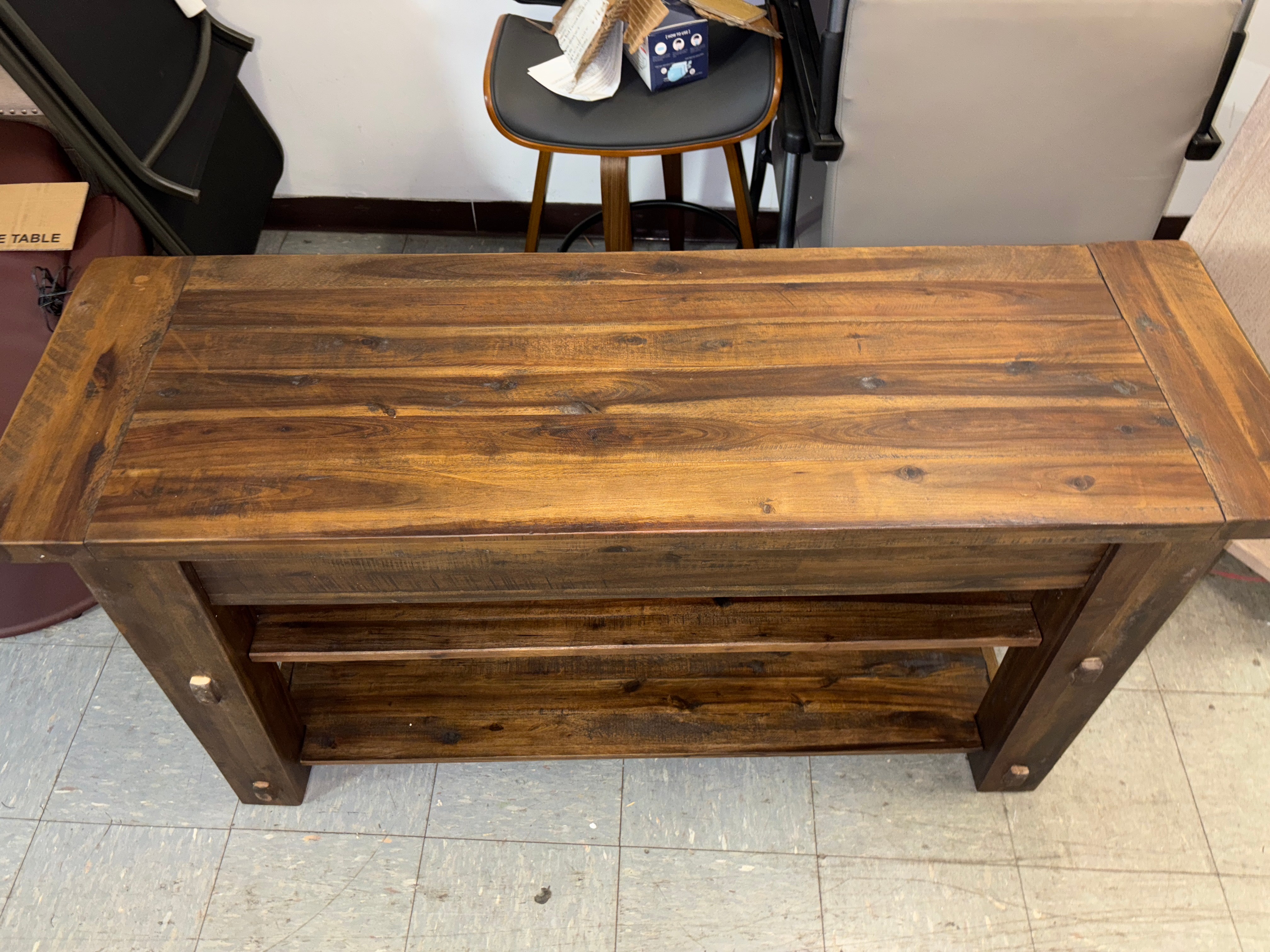 54" Durango Brown Standard Rectangle Wood Console Table with 2-Shelves SHOWROOM ITEM