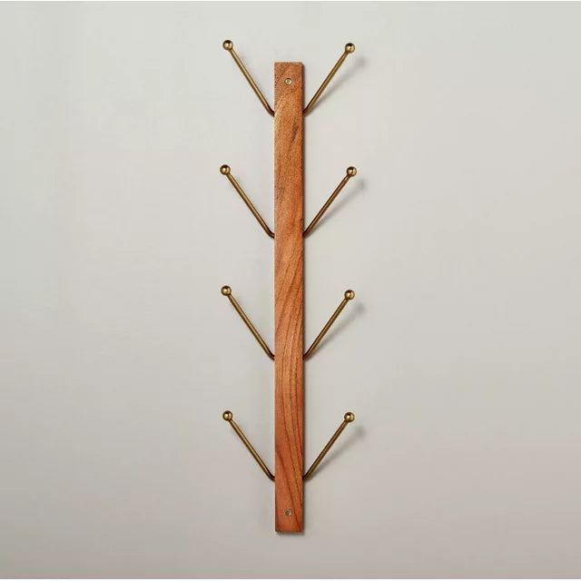 Wood & Metal Vertical Wall Rack Brown/Brass