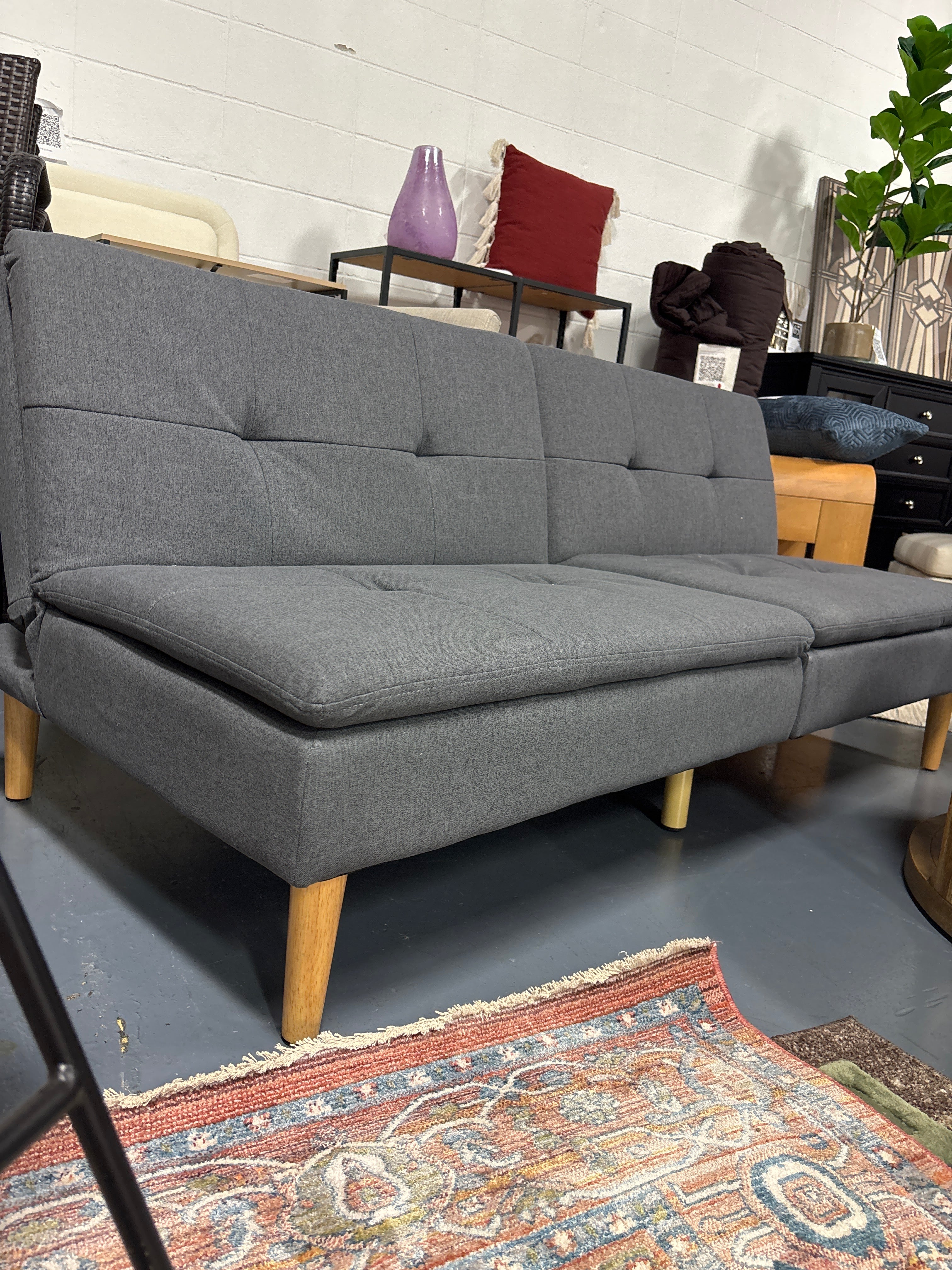 69" Tufted Dorm Futon Sofa - Dark Gray SHOWROOM ITEM