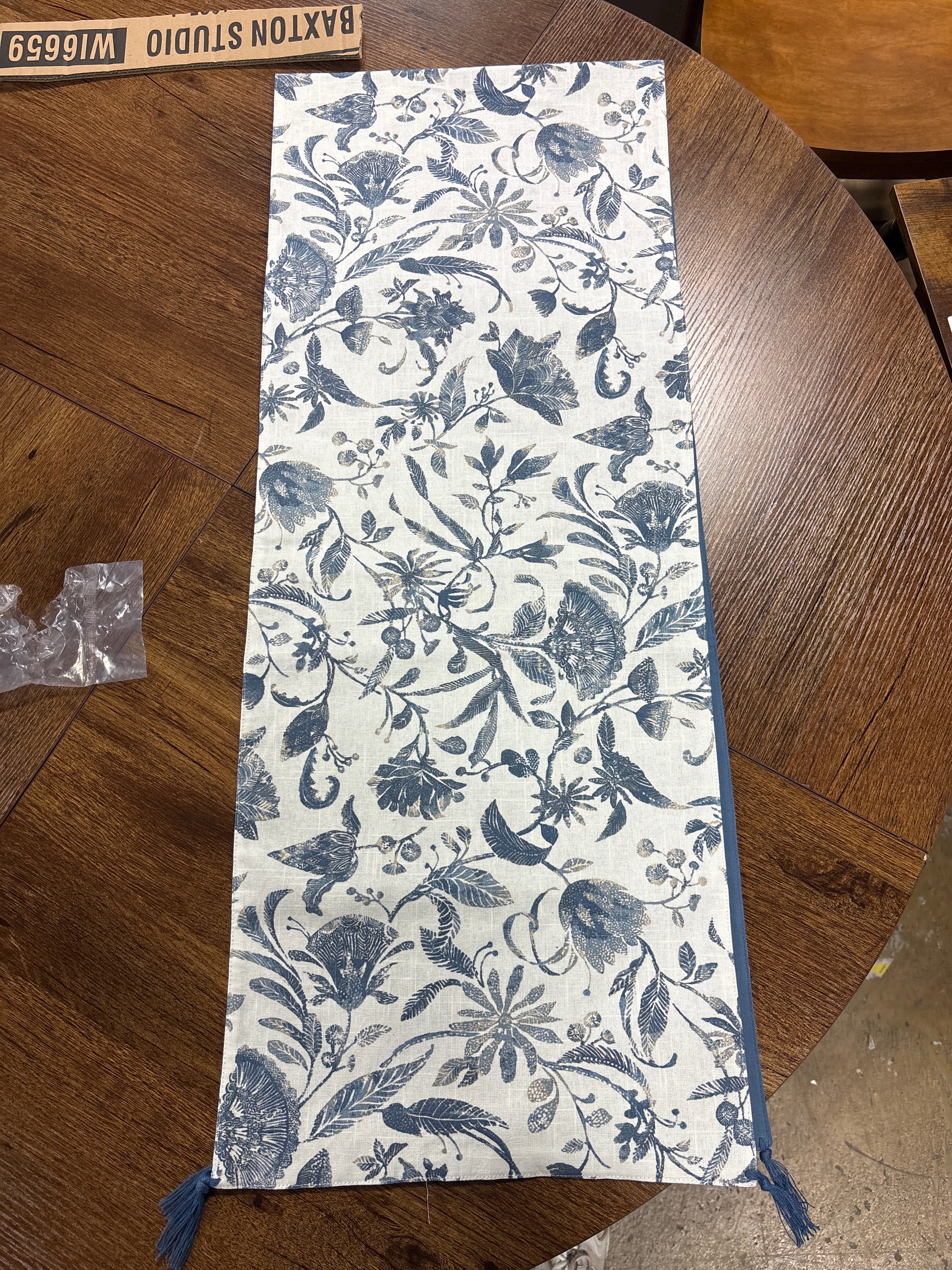 72"x14" Cotton Floral Table Runner - Blue SHOWROOM ITEM