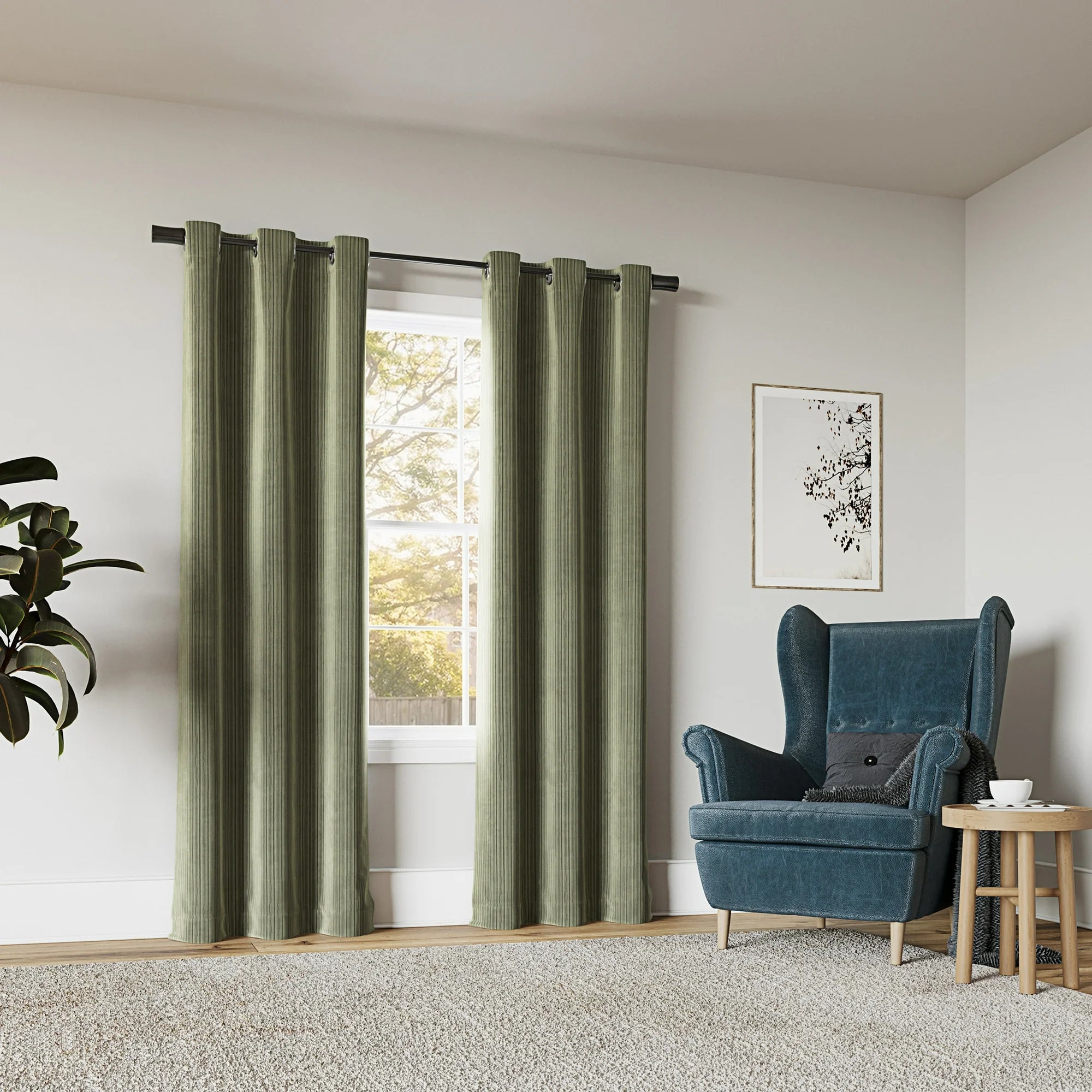 Cascade Pleated Velvet Blackout Grommet Curtain Panel Sage Green