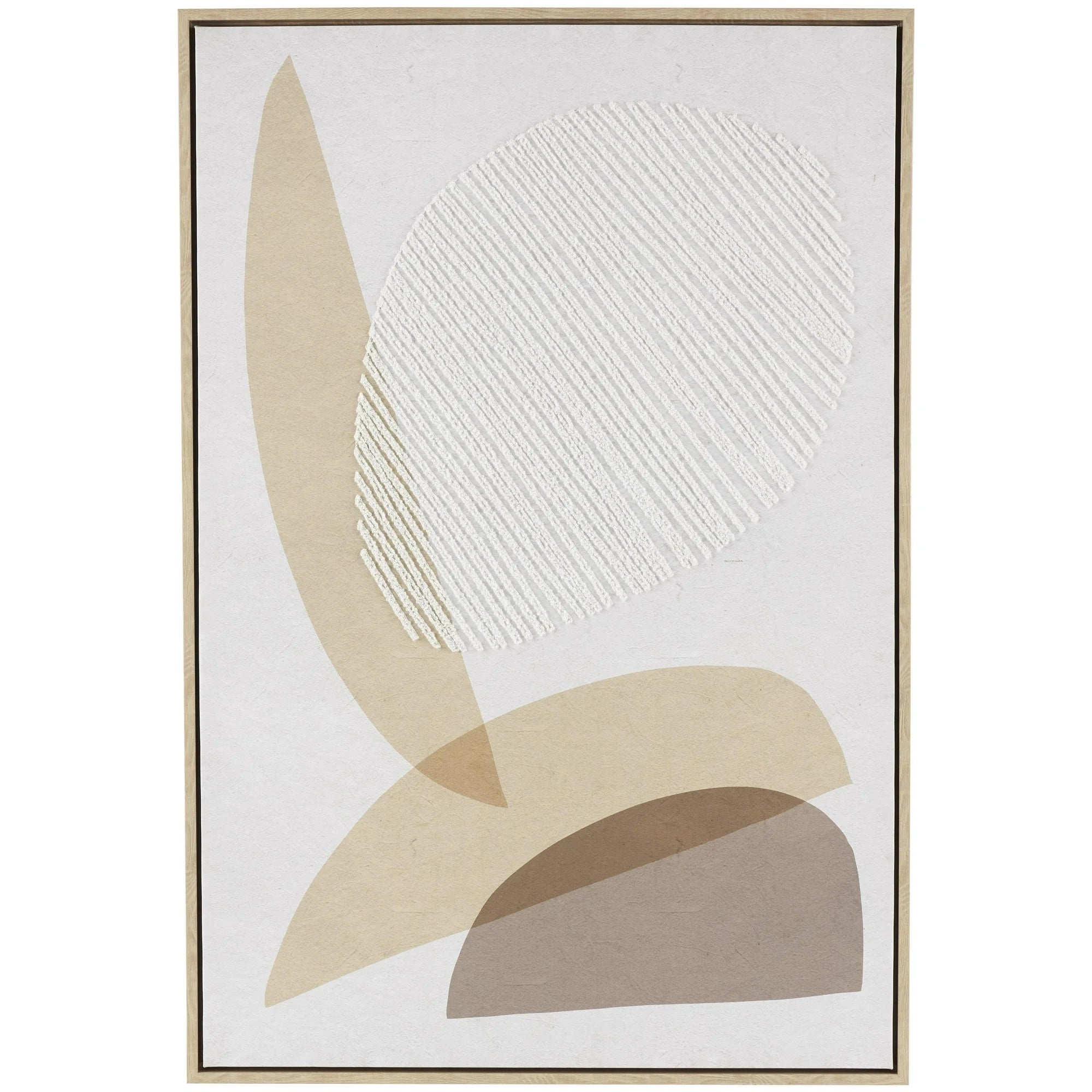 Brown Wooden Overlapping Shapes Abstract Wall Decor with White Fabric Detailing