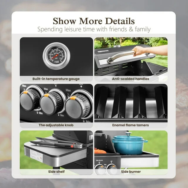 4-Burner Propane Gas Grill and Griddle Combo with Side Burner in Black