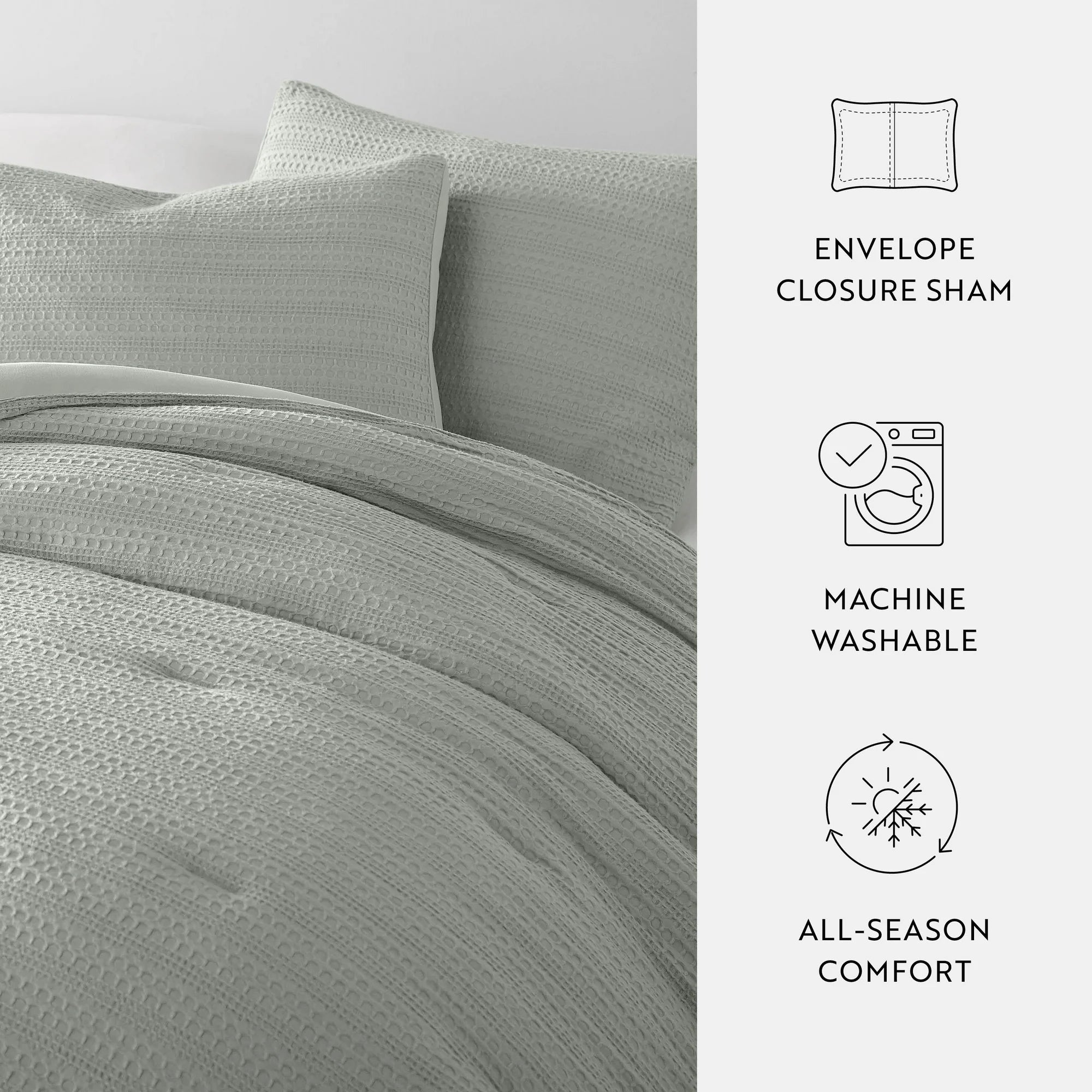 3 Piece Green Mist Waffle Textured All Season Down-Alternative Comforter Set, King