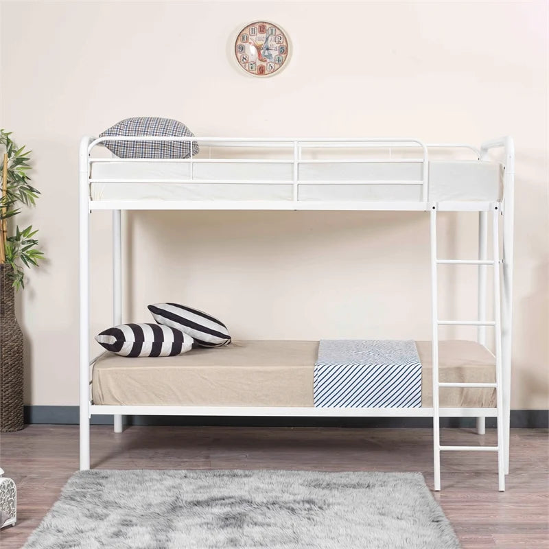 Twin over Twin Metal Bunk Bed in White