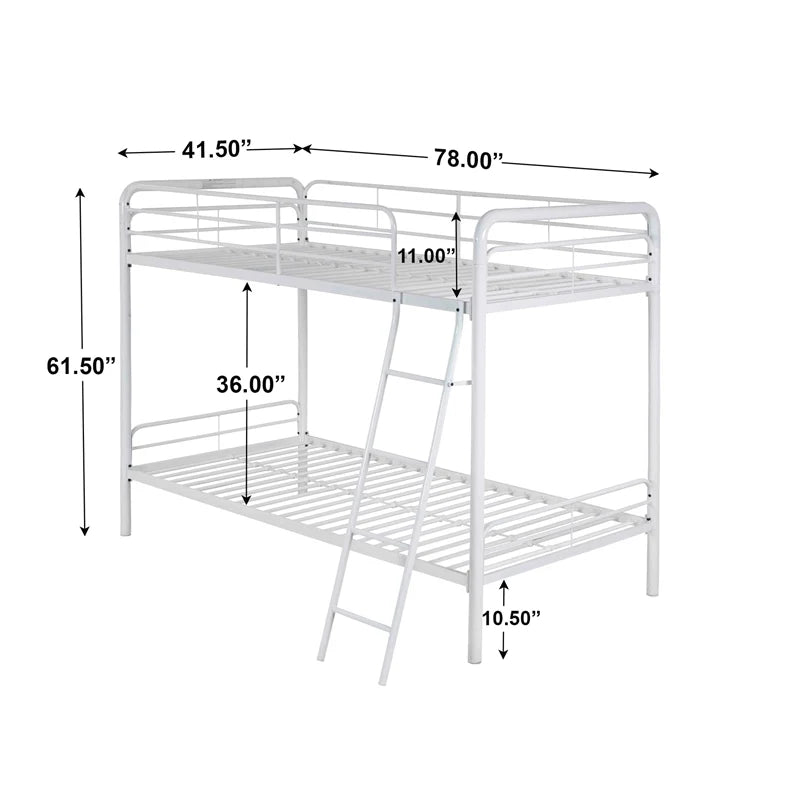 Twin over Twin Metal Bunk Bed in White