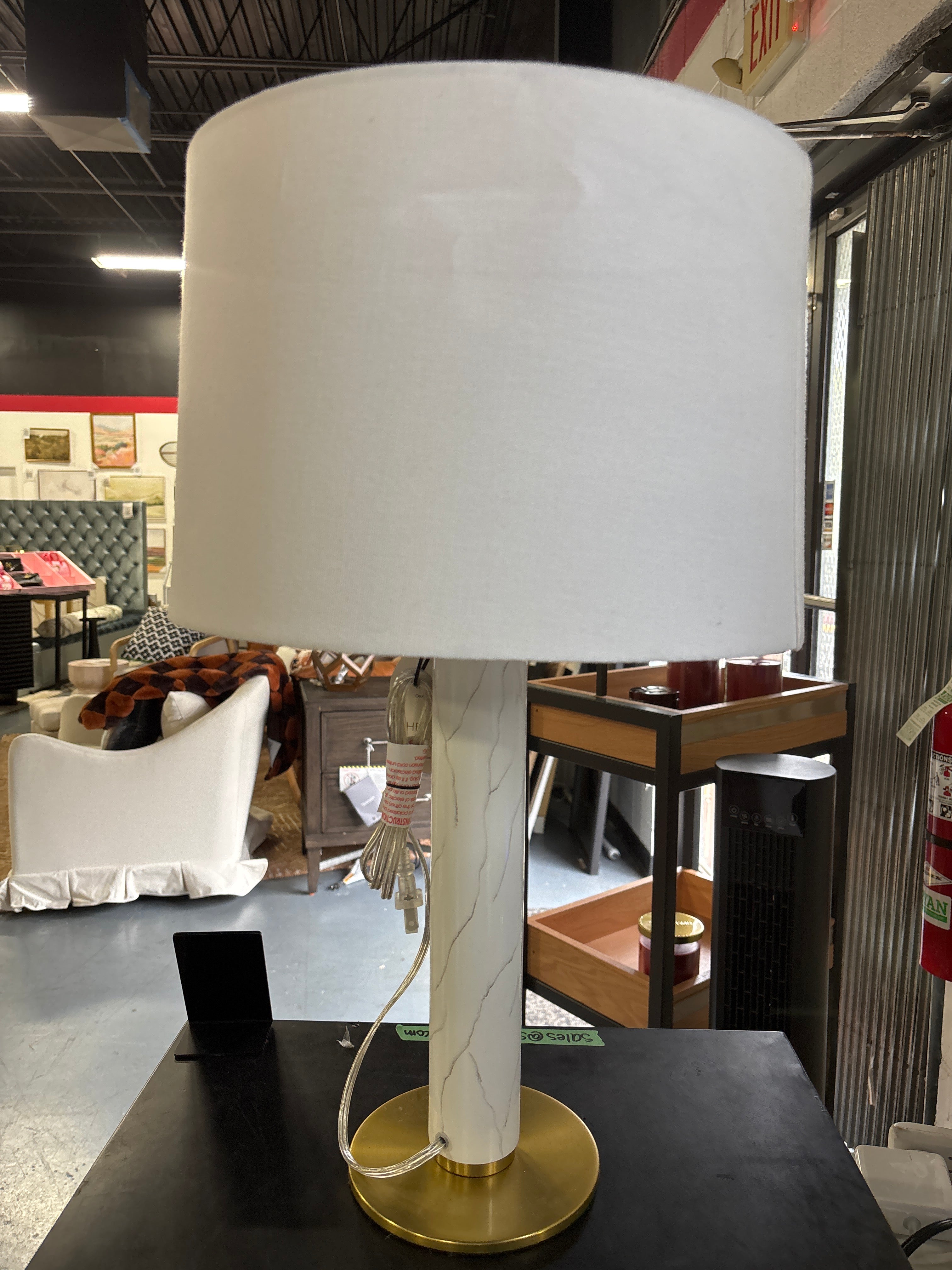 Faux Marble Stick Table Lamp - White/Gold SHOWROOM ITEM