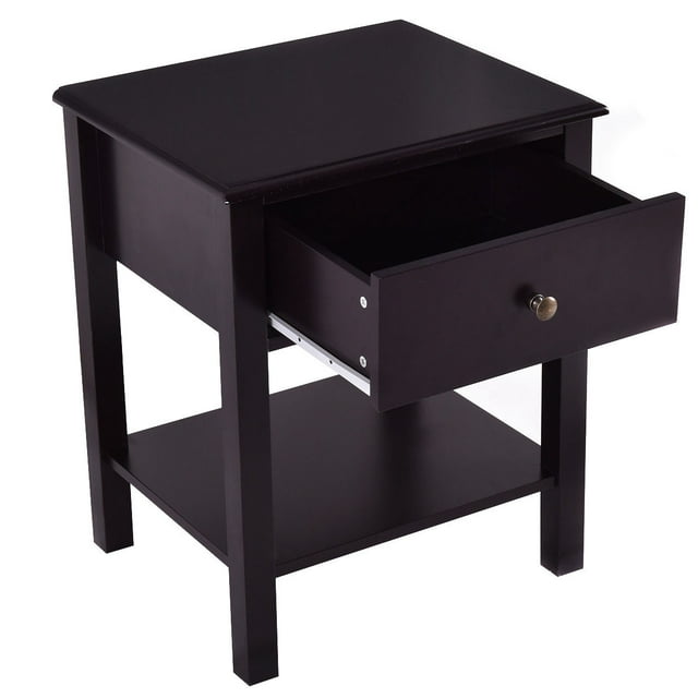 End Table Nightstand Storage Display Furniture Drawer Shelf Beside Brown