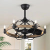 Wood Grain Ceiling Fan with Light Remote Control 6-Light Wagon Wheel Farmhouse Ceiling Fans Caged Chandelier Fan - Wood Grain