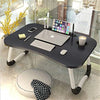 Foldable Lap Desk for Bed, Bed Tray Table with 4 USB Ports, Holder Slots, Cup Holder and Drawer, Laptop Desk Table with Mini Lamp, Fan, Portable Notebook Table Stand for Laptop, Tablet, Black
