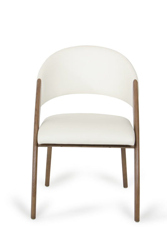 31' Walnut Wood And Cream Leatherette Dining Chair