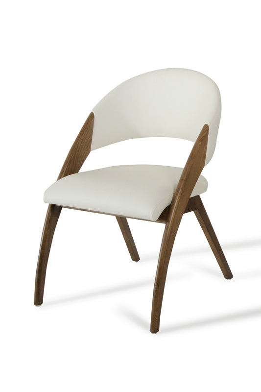 31' Walnut Wood And Cream Leatherette Dining Chair