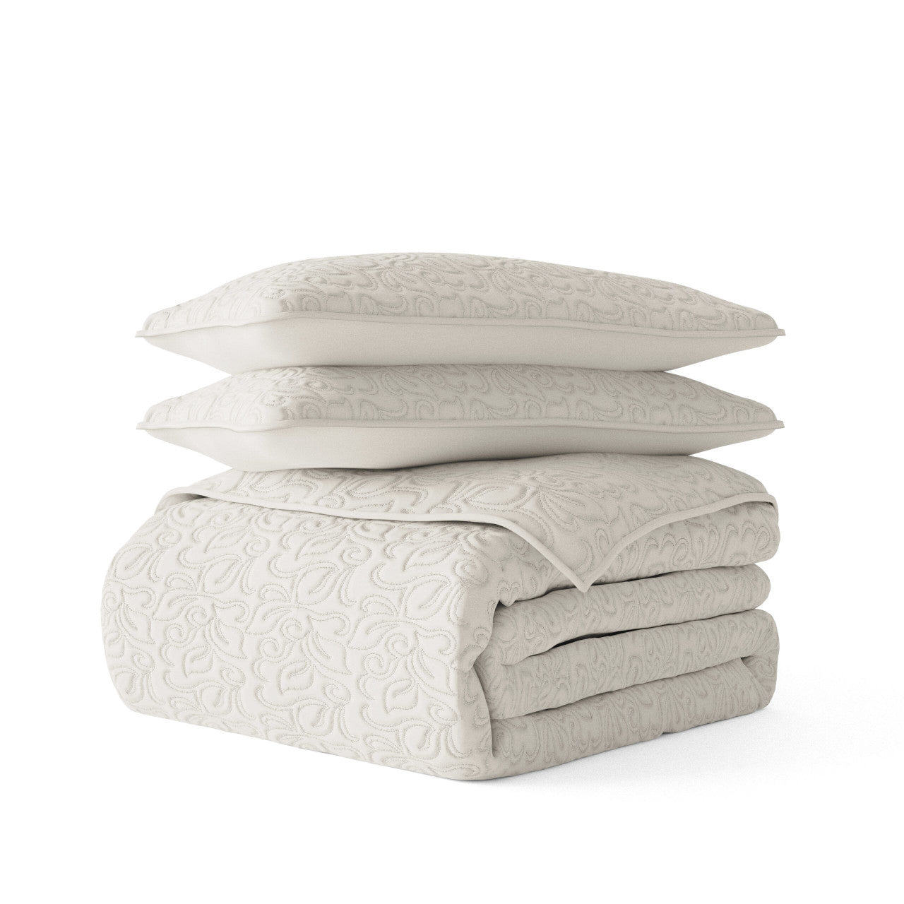 Quilted Coverlet Set In Solid Color Floral Stitch Full/Queen