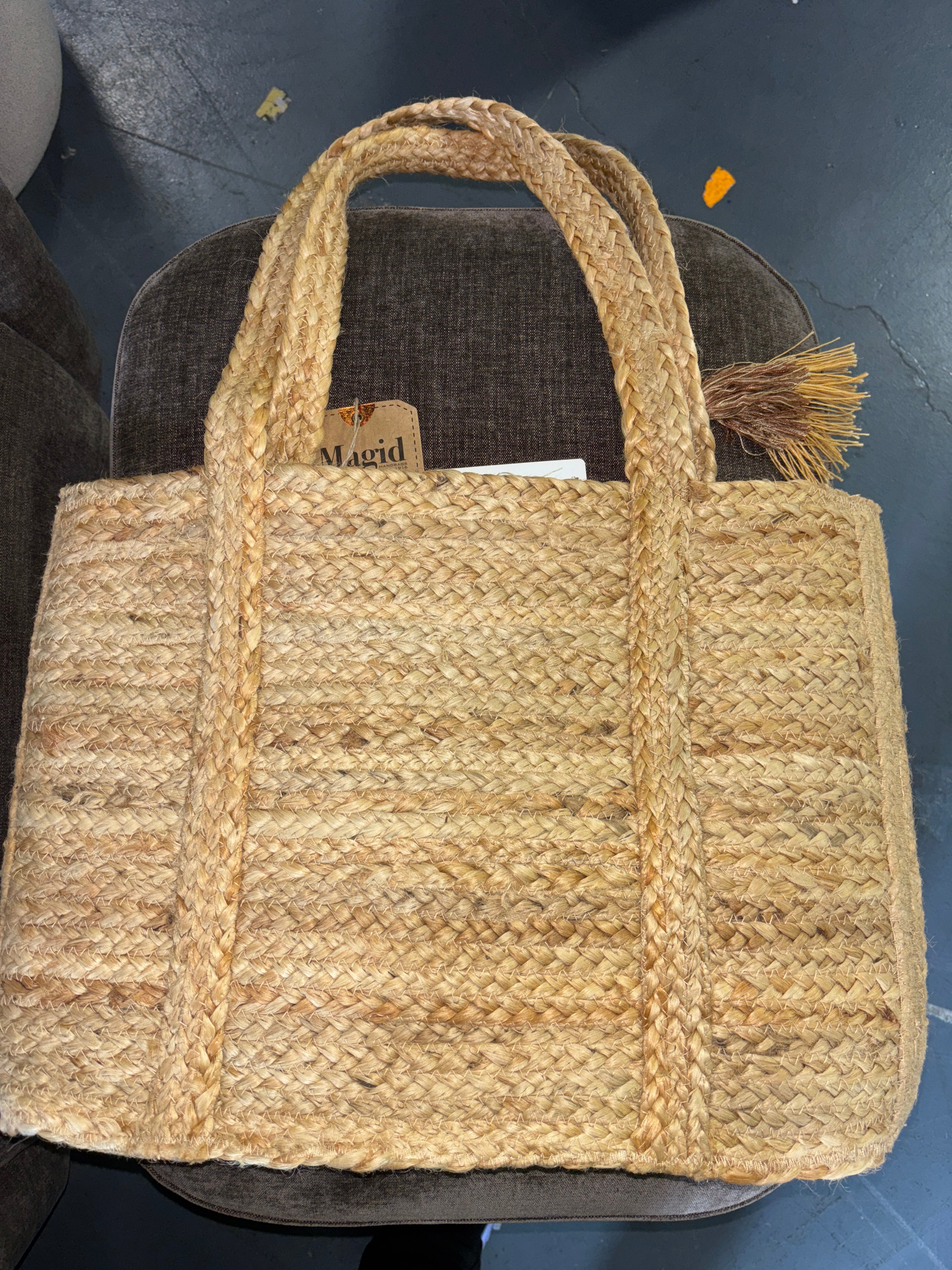 Magid Metallic Leopard Print Natural Straw Jute Tote - Natural/Gold SHOWROOM ITEM