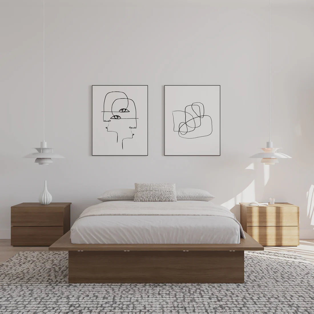 Malibu Brown Oak Wood Frame Queen Size Platform Bed - BOTTOM FRAME ONLY