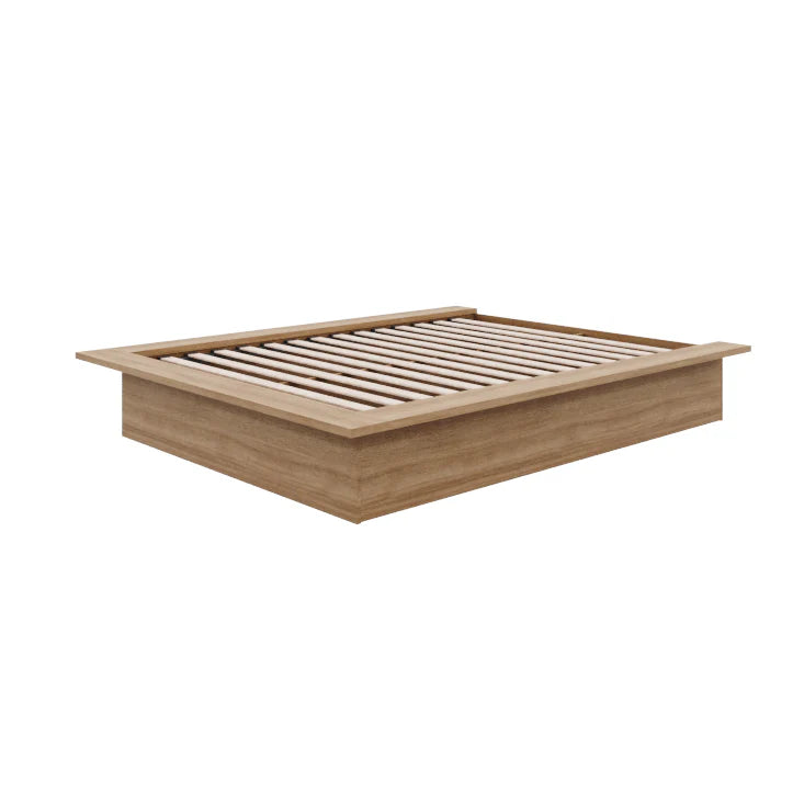Malibu Brown Oak Wood Frame Queen Size Platform Bed - BOTTOM FRAME ONLY