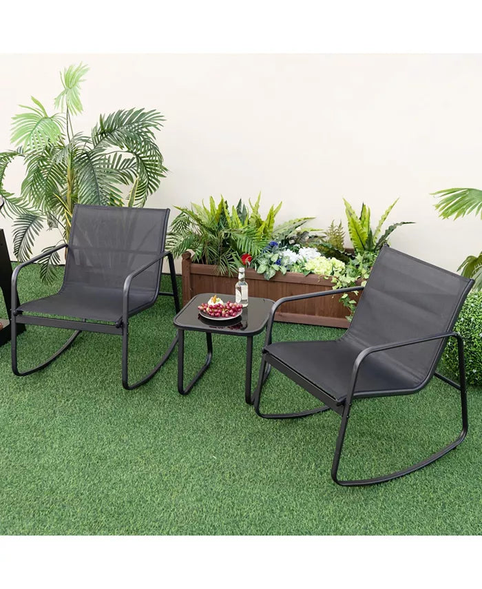 1-Piece Rocking Bistro Chairs for Porch Yard Balcony-Black
