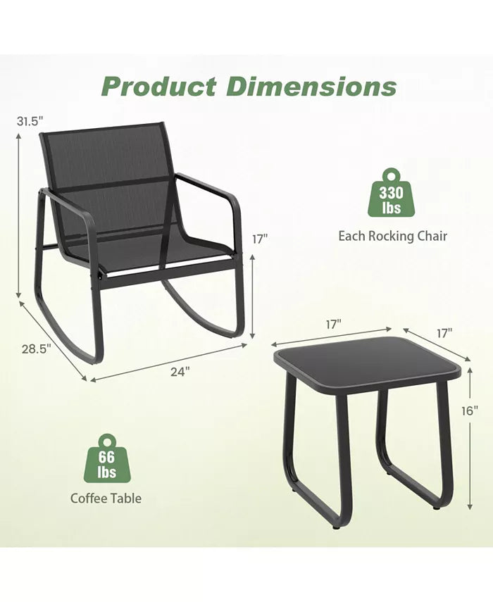 1-Piece Rocking Bistro Chairs for Porch Yard Balcony-Black