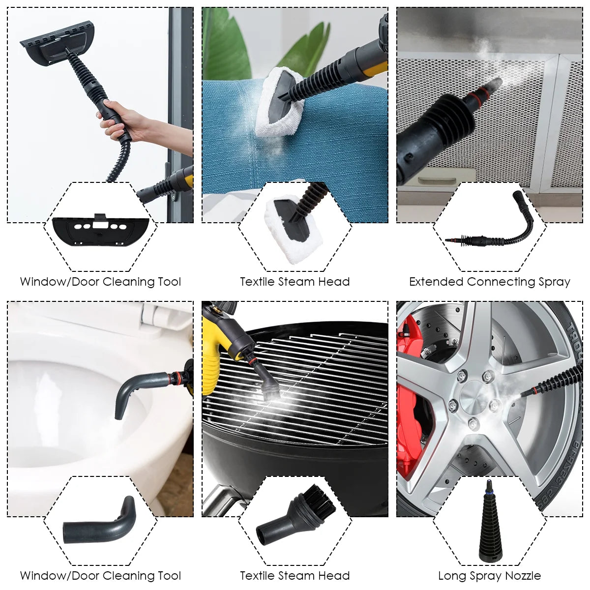 Multifunction Portable Steamer Household Steam Cleaner with Attachments Yellow