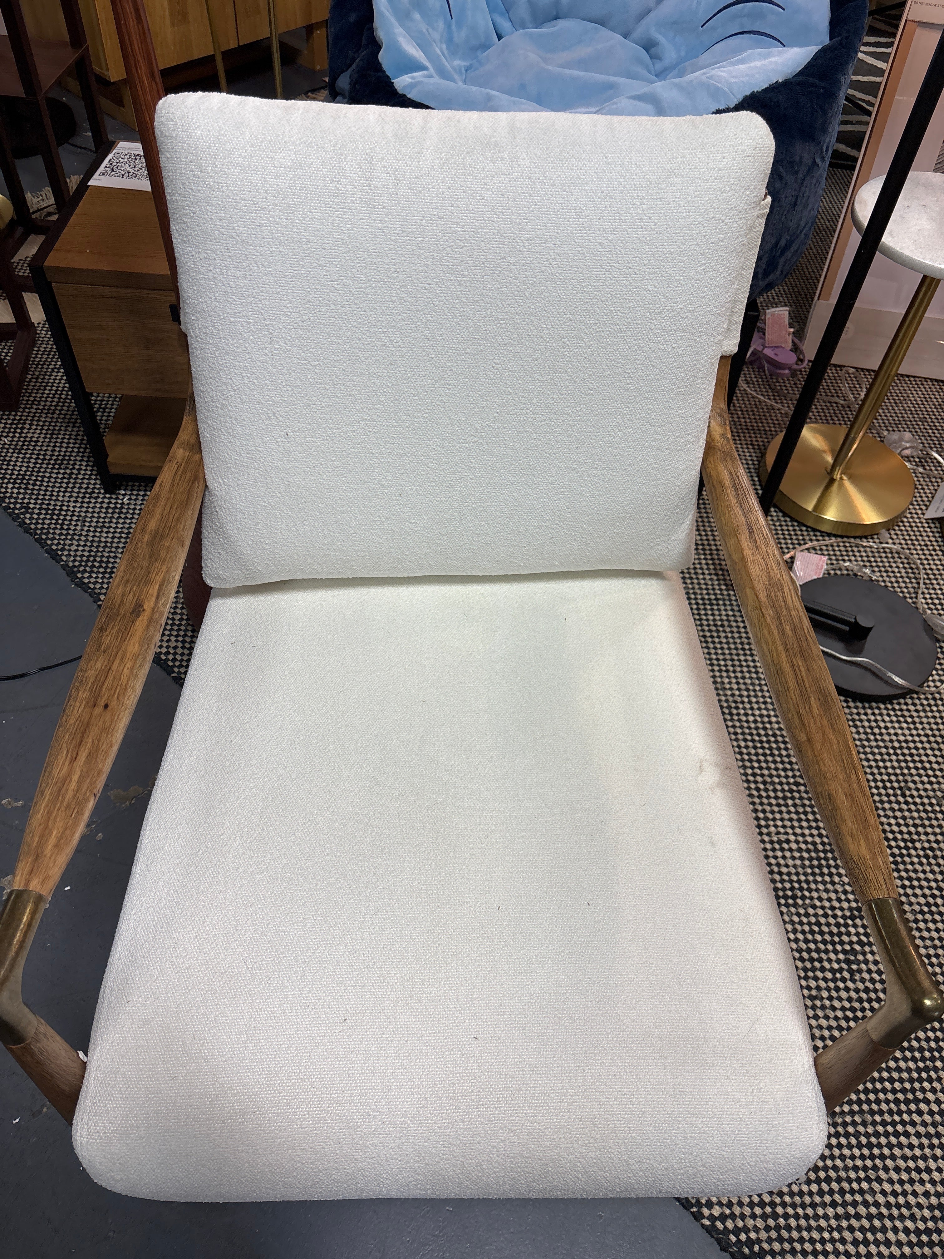 Boucle Upholstered Accent Arm Chair with Brass Details SHOWROOM ITEM