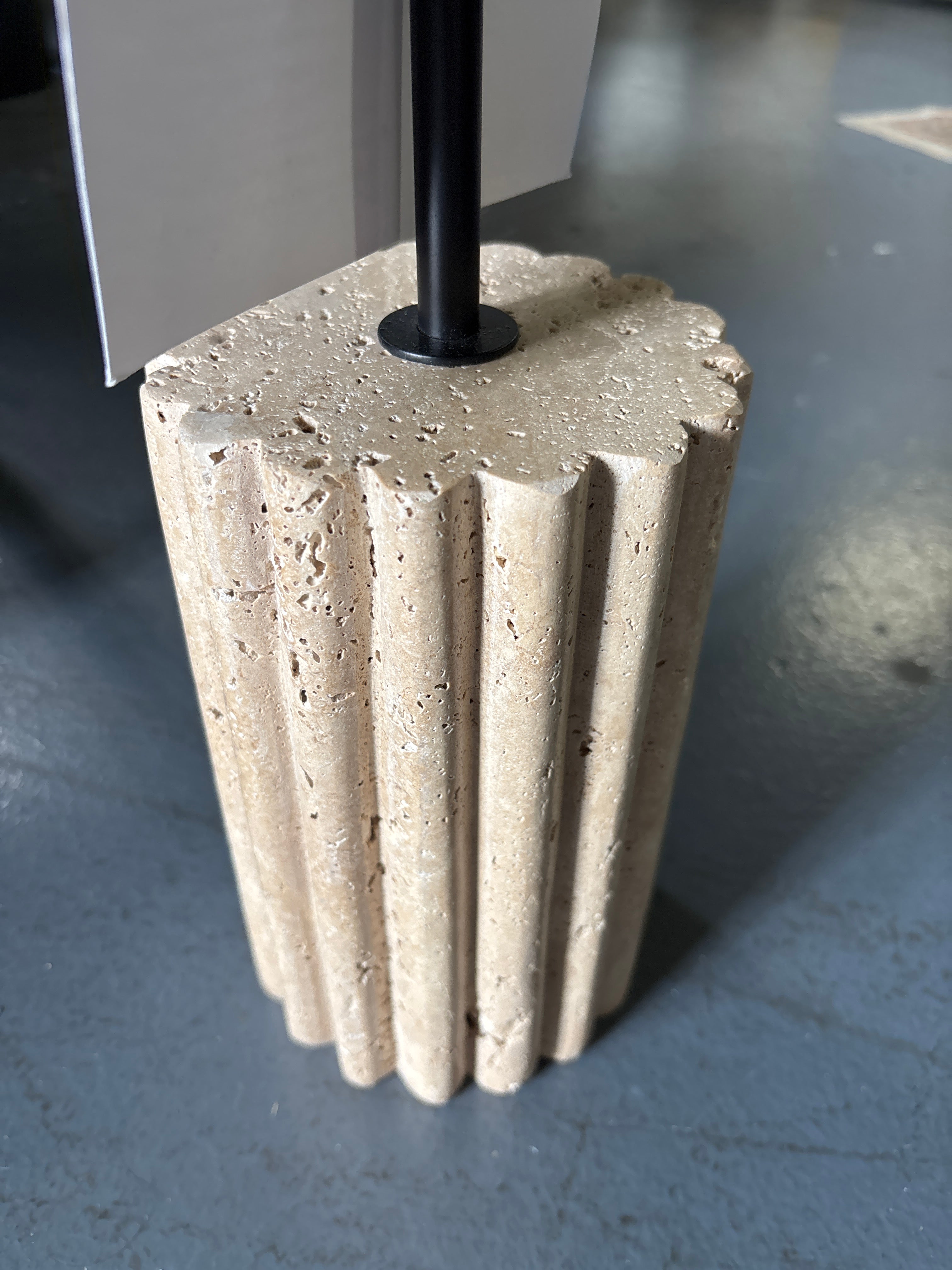 Travertine Accent Table with Brown Top SHOWROOM ITEM