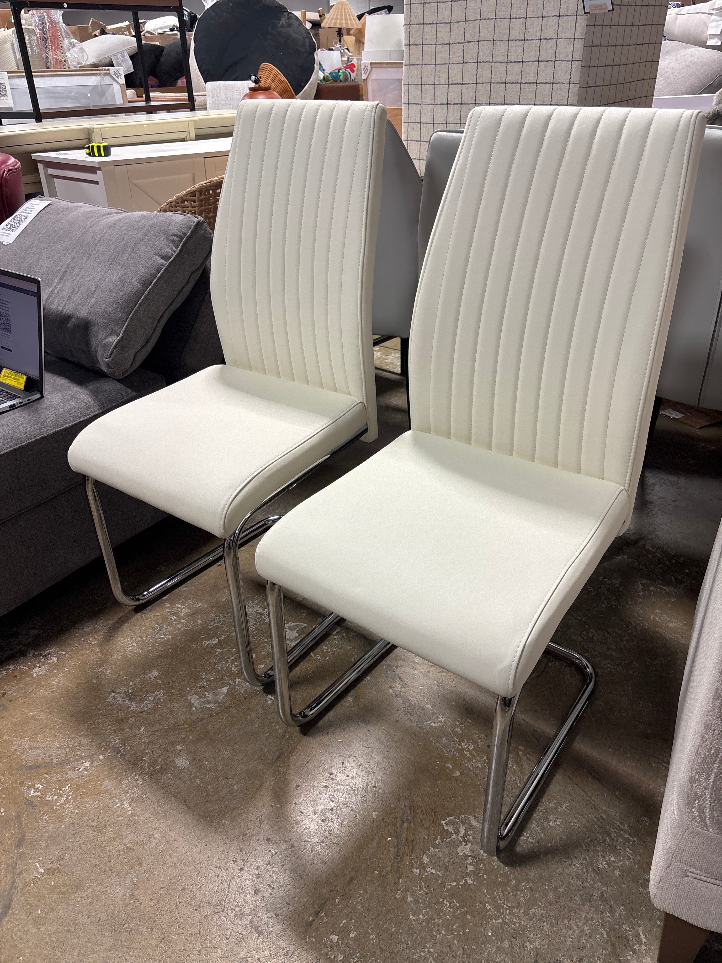 (Set of 2) Modern Padded Faux Leather & Chrome Leg Kitchen Dining Chairs SHOWROOM ITEM