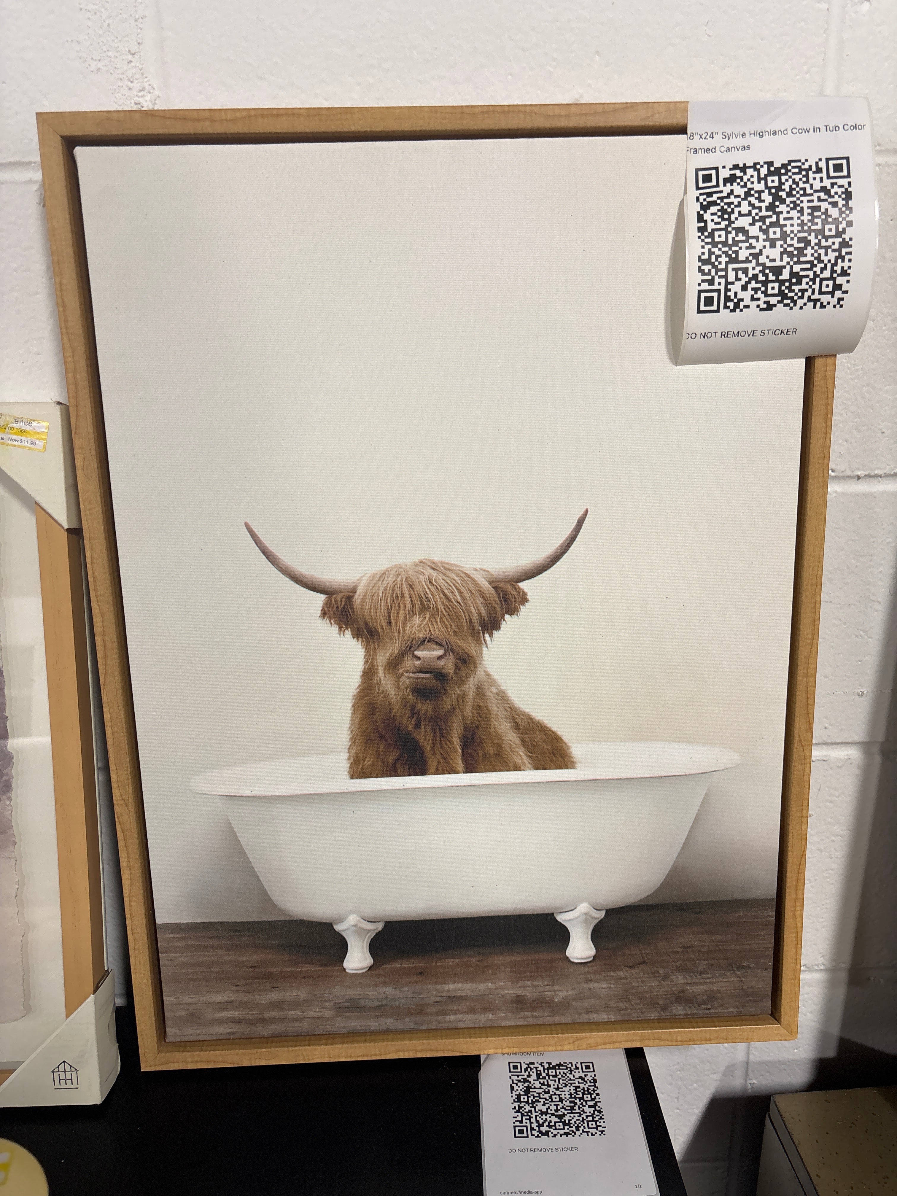 18"x24" Sylvie Highland Cow in Tub Color Framed Canvas SHOWROOM ITEM