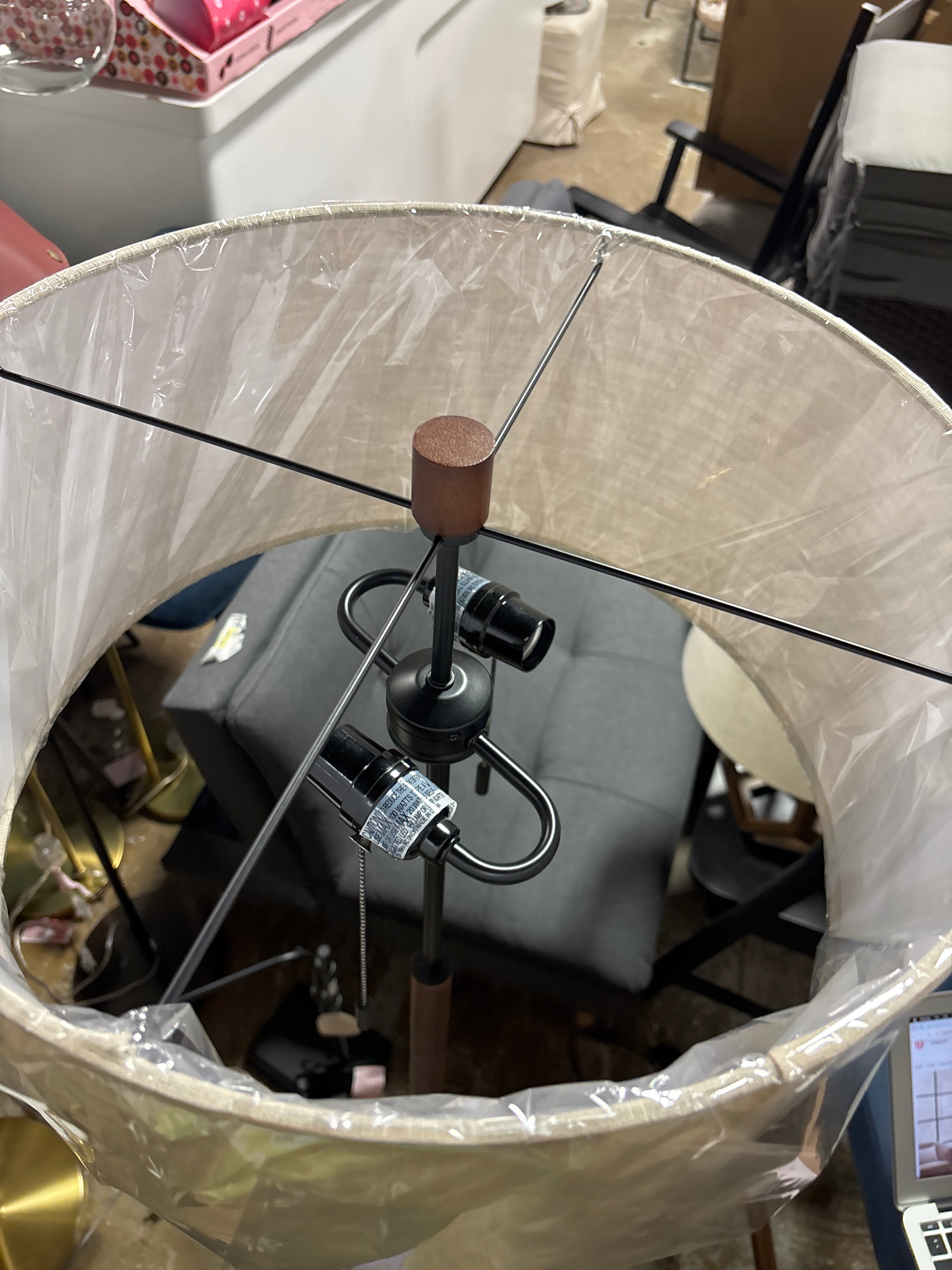 60.5"x18" Cut Off Base Floor Lamp - Black/Brown & Metal/Wood SHOWROOM ITEM