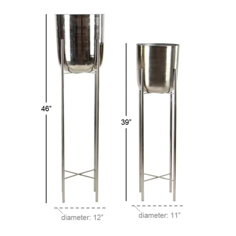 2 - Piece Metal Tall Indoor Outdoor Dome Indoor Outdoor Planter with Removable Stand Set