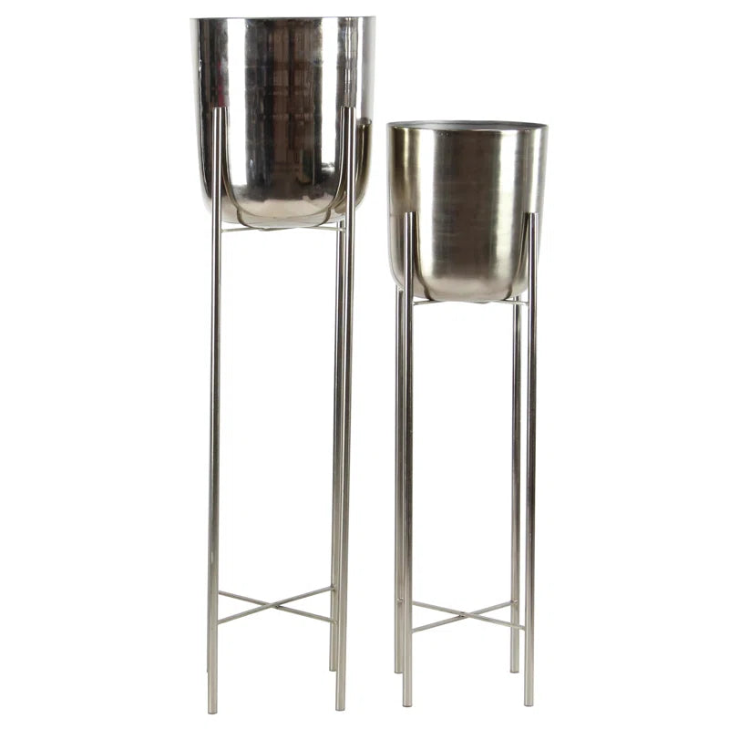 2 - Piece Metal Tall Indoor Outdoor Dome Indoor Outdoor Planter with Removable Stand Set