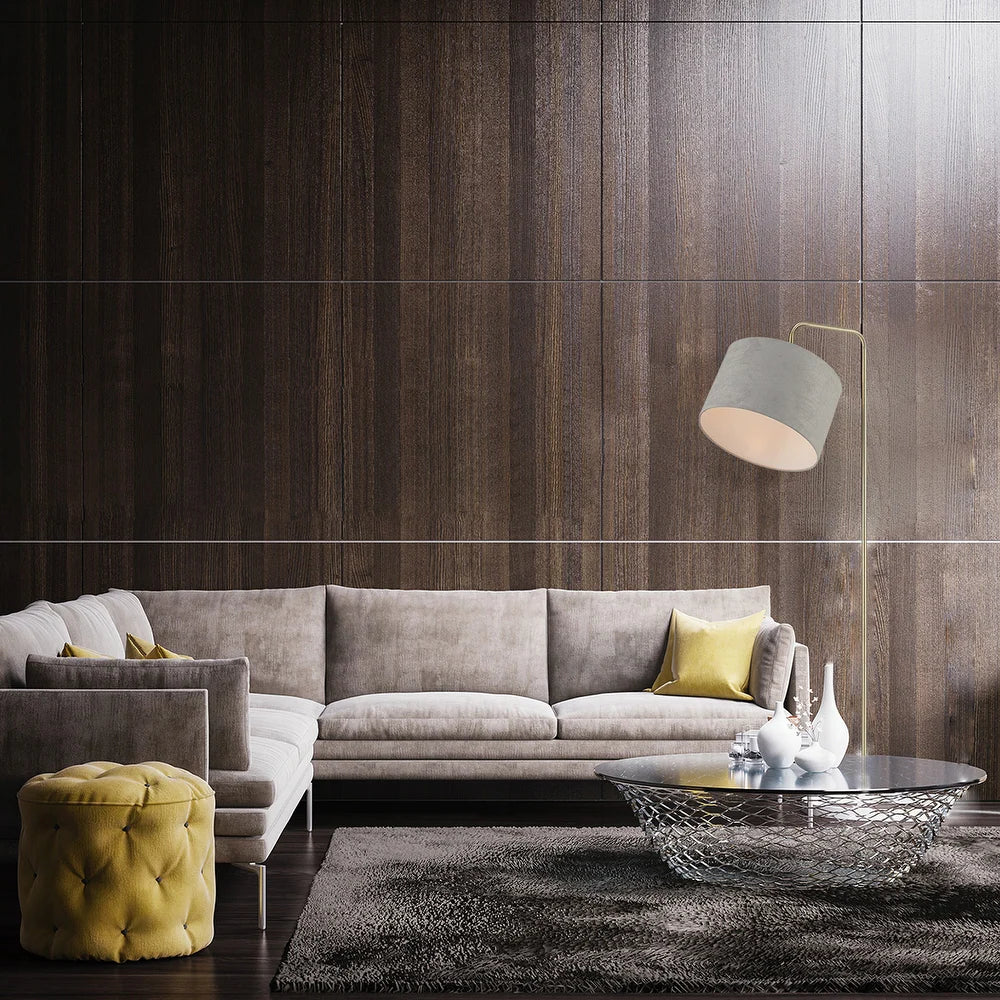 Barden Floor Lamp with Linen Shade - Brass Lamp w/Light Gray Velvet Shade