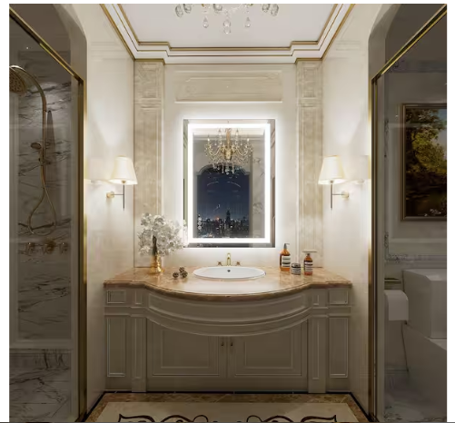 Rectangular Frameless Front & Back LED Lighted Anti-Fog Tempered Glass Wall Bathroom Vanity Mirror