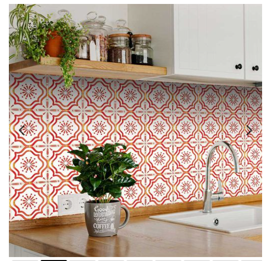 Orange and Red Pattern Backsplash Tile Stickers