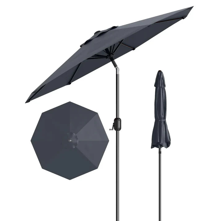 Outdoor Patio Umbrella, with Push Button Tilt and Crank Grey
