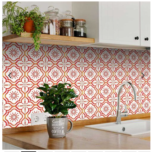Orange and Red Pattern Backsplash Tile Stickers