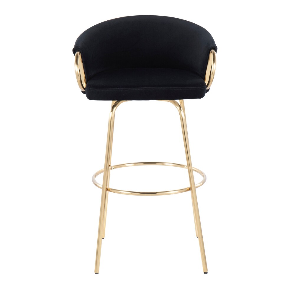 Battista Fixed-Height Gold Bar Stool with Round Gold Footrest (Set of 2) - Black Velvet/Gold