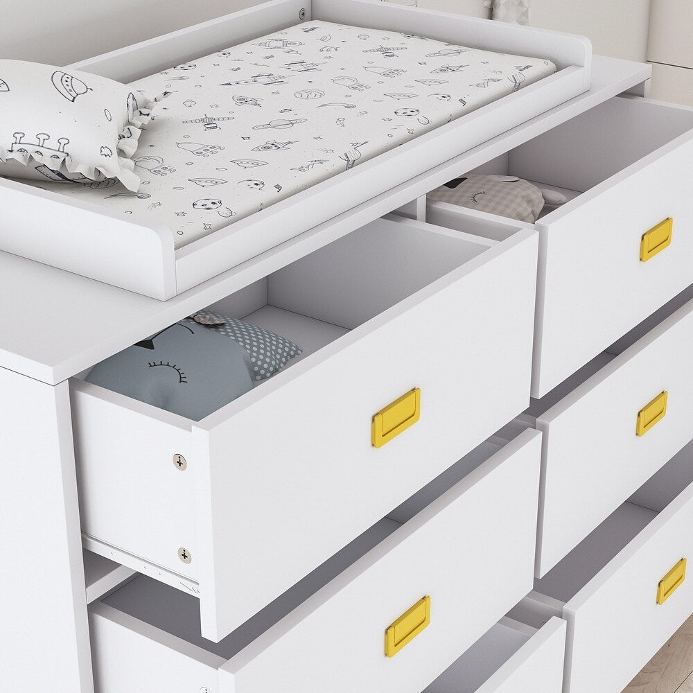 6-Drawer Dresser Change Table With Large Storage Space Chest Cabinet - White