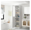 White Wood Freestanding Bathroom Linen Cabinet with Tempered Glass Door, Shelves