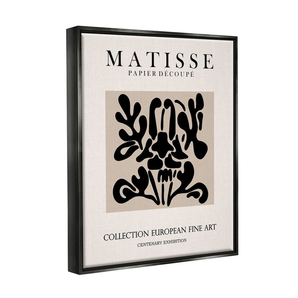 Abstract Contemporary Black Floral Design Matisse Typography Floater Frame - Black