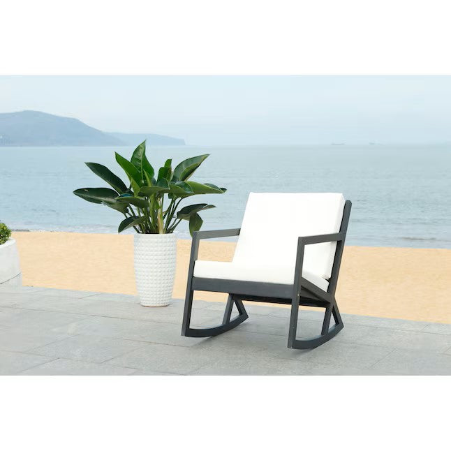 Vernon Black Wood Frame Rocking Chair with Off-white Cushioned Seat