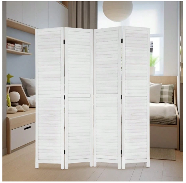 4 Panel Wood Room Divider Privacy Screen Folding Portable Partition White
